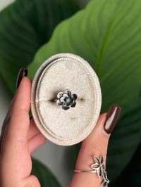 Image 1 of .925 SS BLUE COPPER TURQUOISE FLOWER RING ADJUSTABLE SIZES 5-12