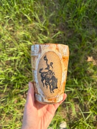 Image 1 of Golden checkered Bronc to go mug