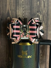 Image 2 of Pink, Rose Gold and Black Tumbler Straw Topper Bow | Glitter Cup Accessory