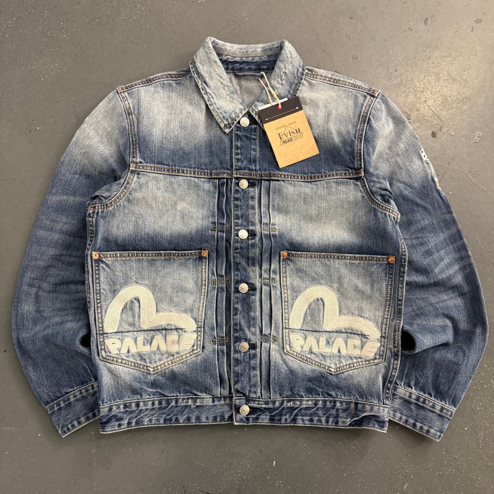Image of BNWT SS 24 Palace x Evisu Dice Denim Jakcet, size medium