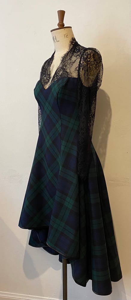 Image of Tartan and lace sweetheart waterfall dress