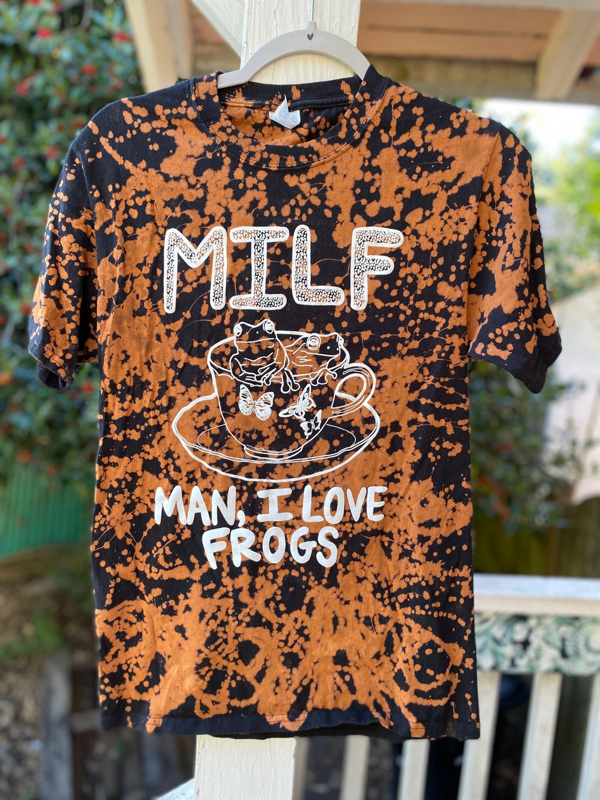 Image of Small MILF Man I Love Frogs Bleach Dye Shirt 1