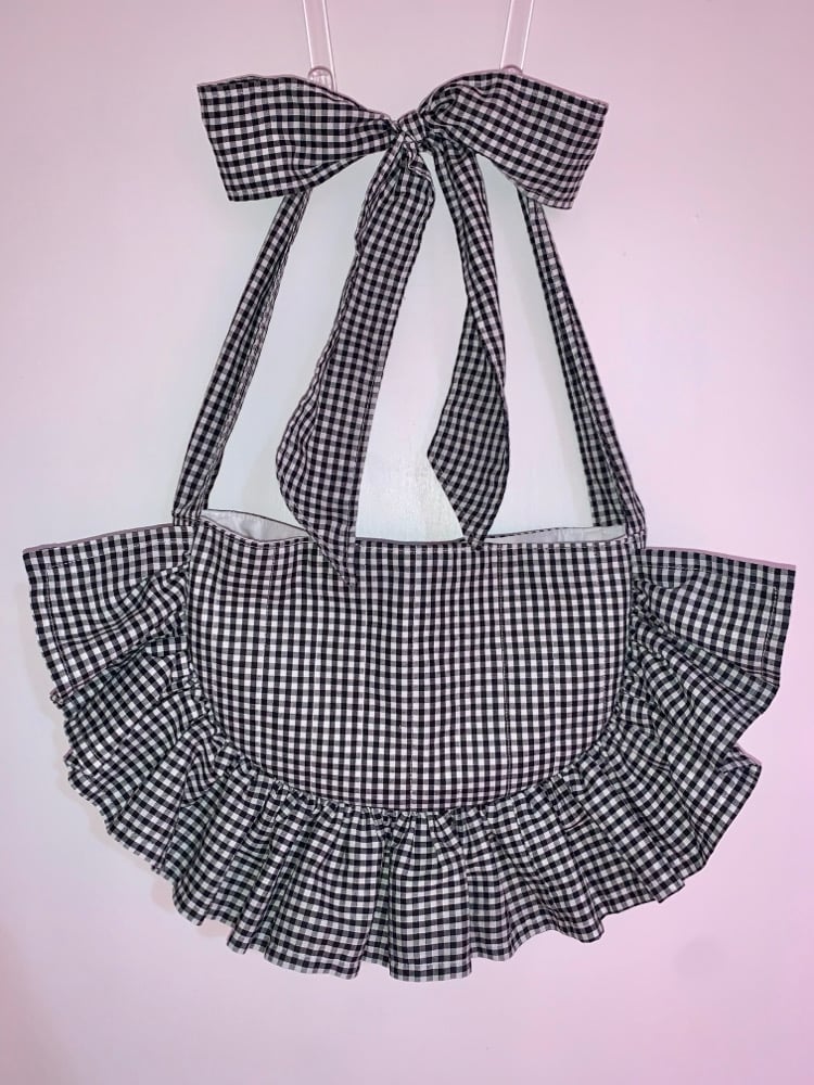 Image of Gingham Ruffle Bow Tote – Black & White 🖤