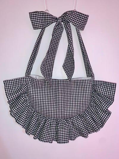 Image of Gingham Ruffle Bow Tote – Black & White 🖤