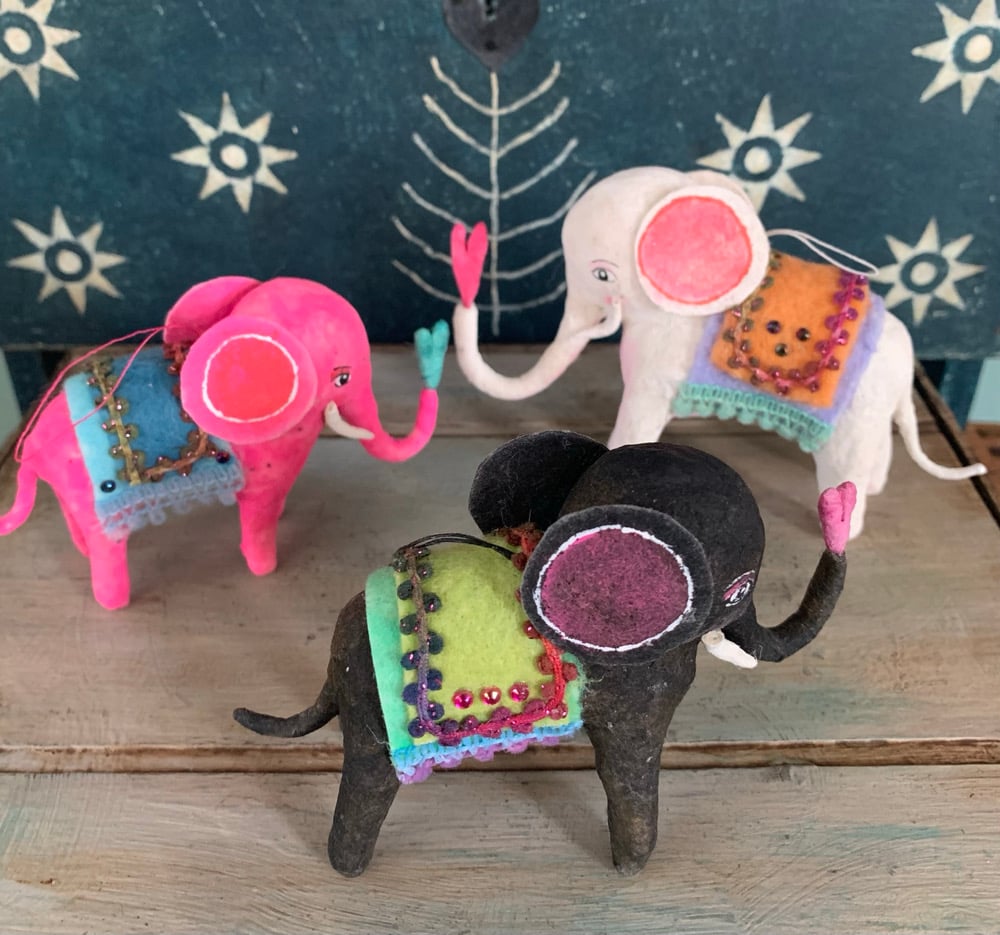 Image of Spun Cotton Pink Elephant Ornament 