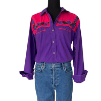 Image 1 of Vintage 90s Rodeo Western Wear Purple and Pink Button up Cotton Shirt -Size L