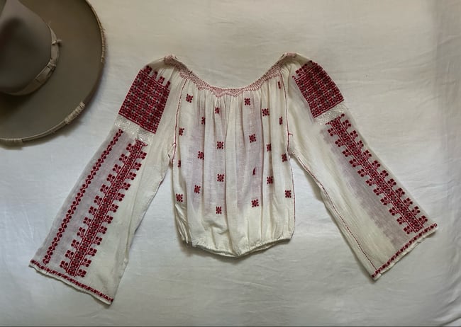 1960s Romanian hand embroidered gauze peasant blouse