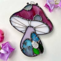 Image 1 of Cranberry Pink Funky Mushie Cottage Suncatcher 
