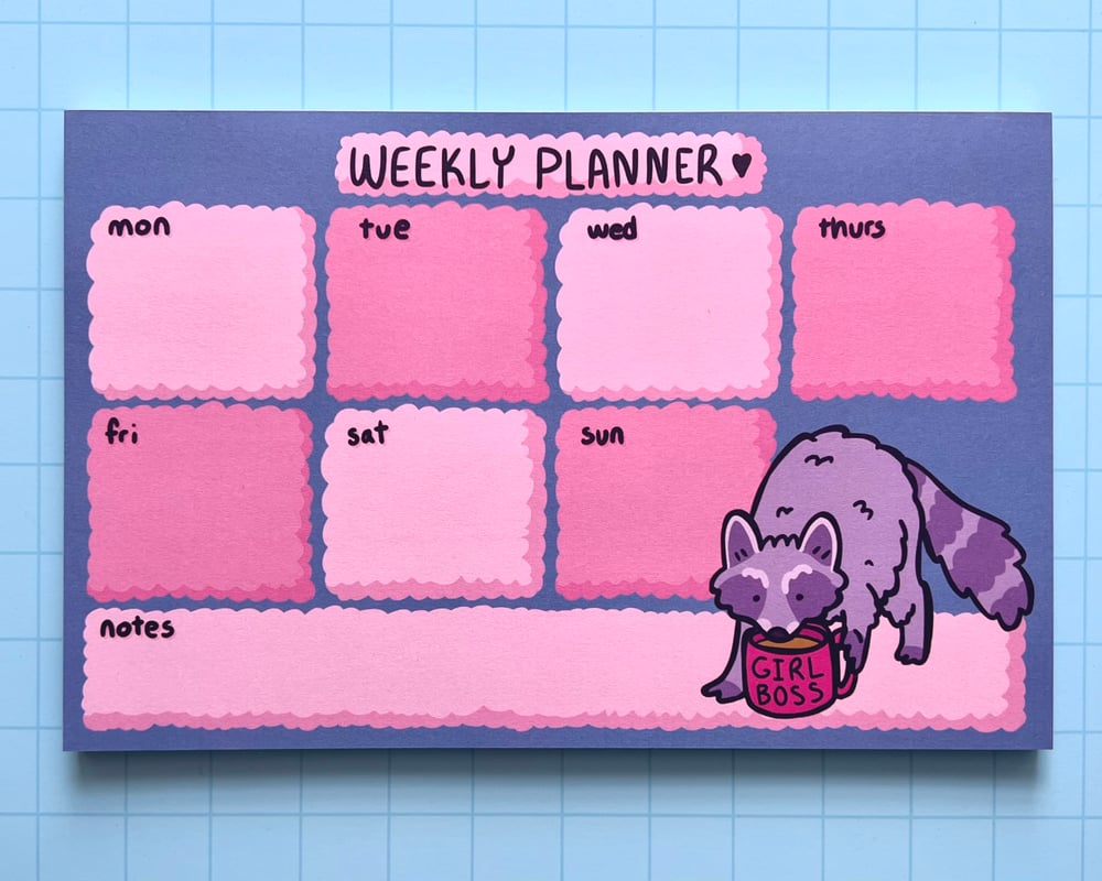 Image of Girl boss raccoon weekly planner notepad