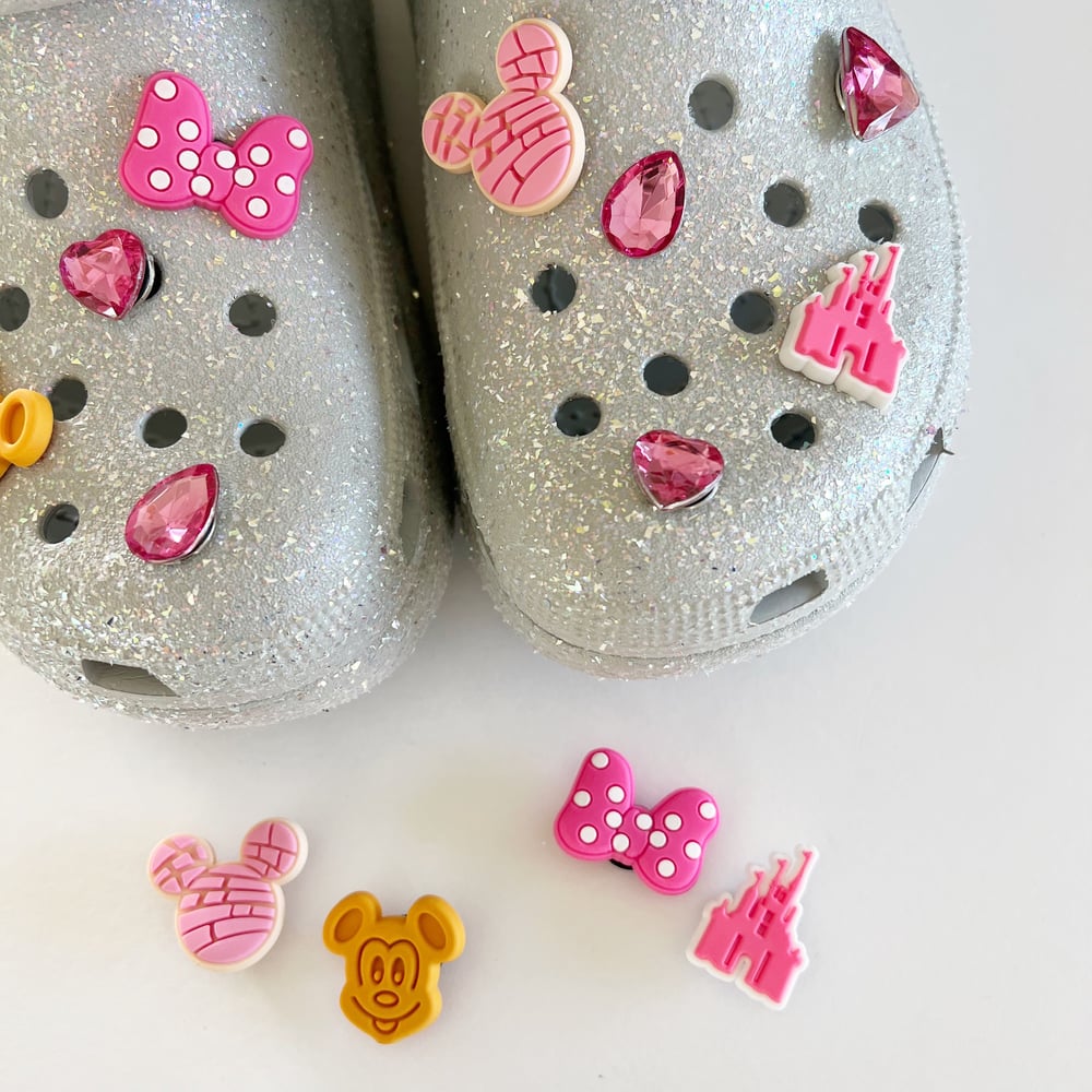 PINK GLITTER BLING Bear & Heart Shoe Charms Croc Charms Shoe