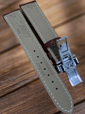 Image of Tissot Brown 18mm DEPLOYMENT Water Proof Premium Leather Strap in Brown For Tissot Watches.