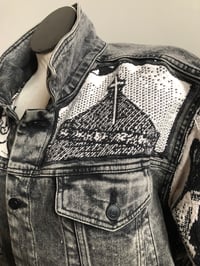 Image 8 of Upcycled “Saints” denim tapestry jacket