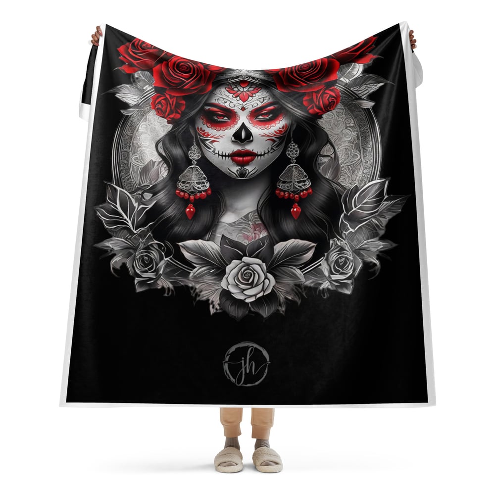 Sherpa Blanket Red and White Sugar Skull