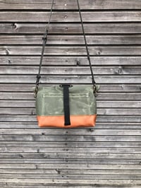 Image 2 of olive green waxed filter twill satchel / messenger bag / canvas day bag