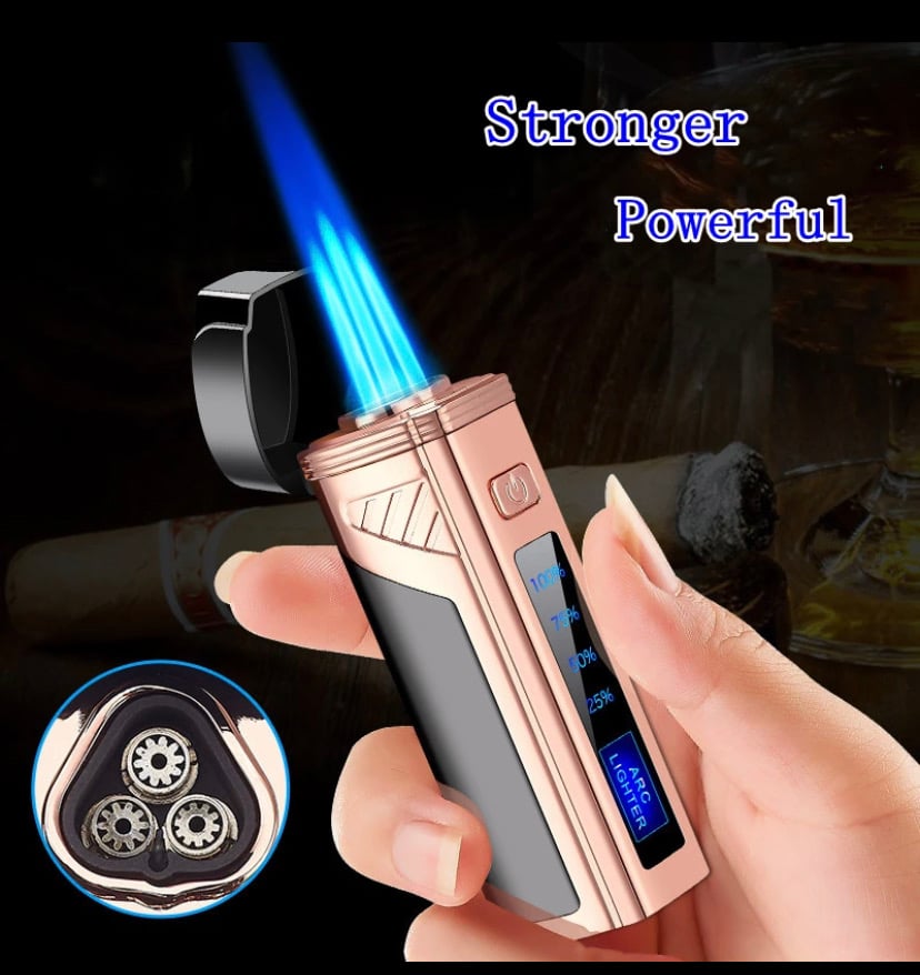 Image of Cigar Torch lighter Multi Functional Torch Electric switch Triple jet flame Gas torch cigar lighter