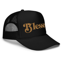 Image 4 of Blessed Trucker(Dark Tan on Black-Pink/White-Blk/White)