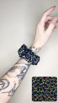 Black and Rainbow Titty Satin Scrunchie