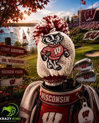 Image 1 of Wisconsin BADGERS custom Golf Club Cover hand knit logo College football fan  gift-7ad4cf64