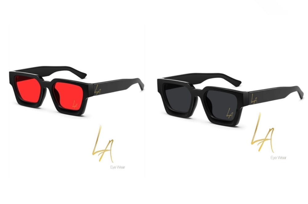 Image of square “LA” Eyewear two pack (red & smoke tint)