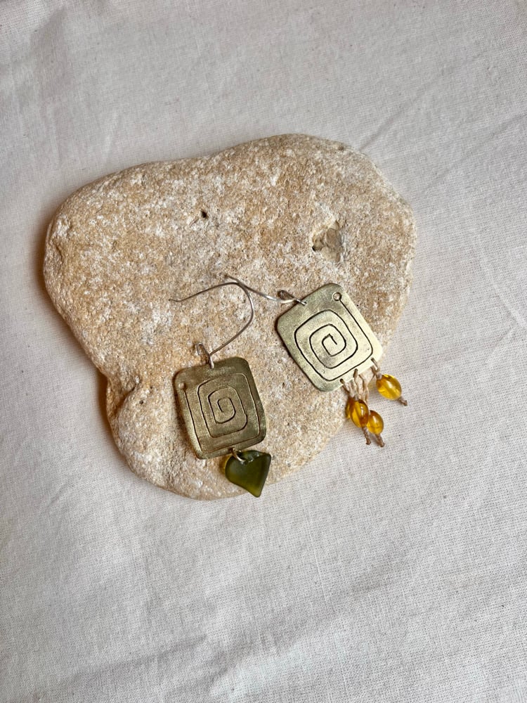 Image of Amber, sea glass earrings
