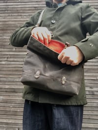 Image 3 of Field bag made in waxed canvas and leather satchel / messenger bag / canvas day bag