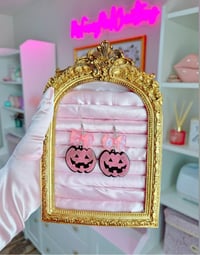 Image 1 of Pink Jack O Lantern Halloween Earrings