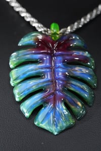 Image 2 of purple/blue/green layered color monstera leaf pendant 💜🌿