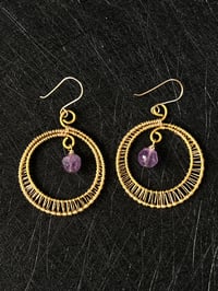 Image 1 of Amethyst Aura Hoop Earrings 14K Gold-Filled Ear Hooks