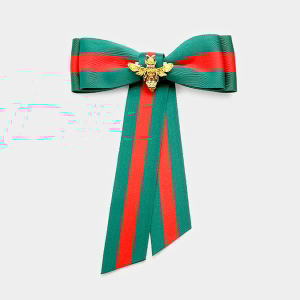 Image of “Inspired” red and green short bow brooch