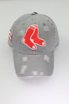 Red Sox Grey Denim Distressed Dad Hat