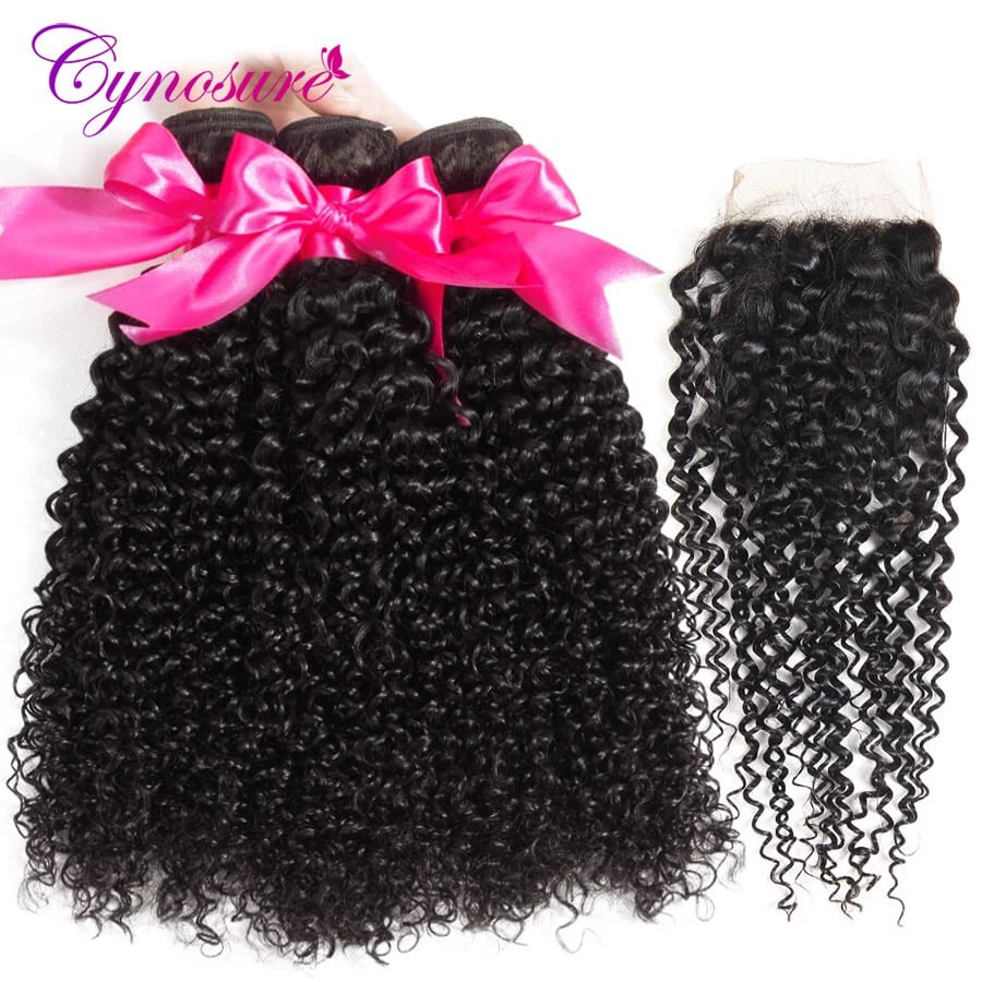 Image of Afro Kinky Curly human hair 3 bundles and a closure