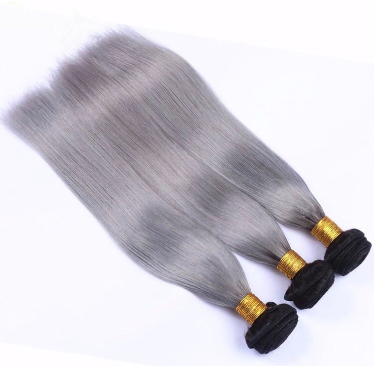 Image of 10a two tone platinum grey Brazilian Silky Straight