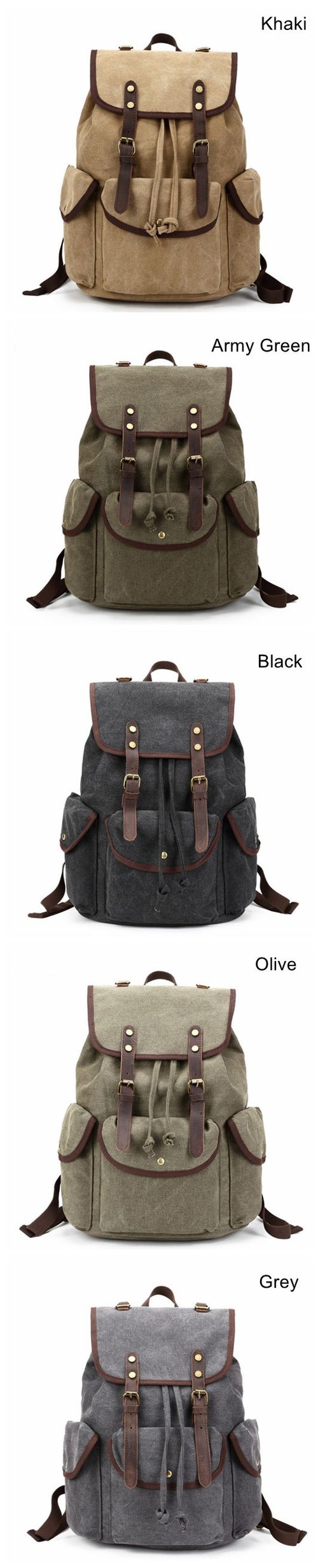 Image of Canvas with Leather Trim School Backpack, Rucksack, Travel Backpack FB06