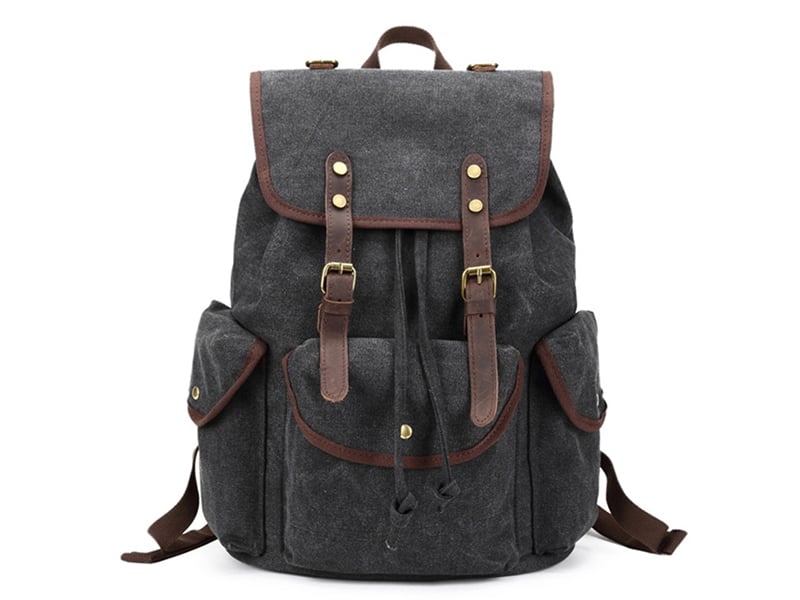 Image of Canvas with Leather Trim School Backpack, Rucksack, Travel Backpack FB06