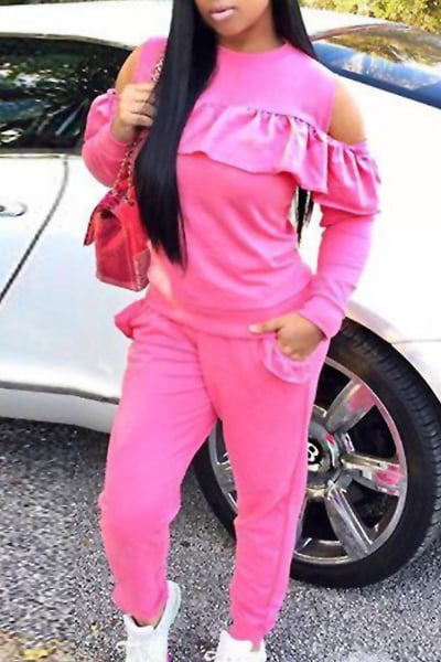 Image of Bubble Gum Pink Ruffle Jogger Set