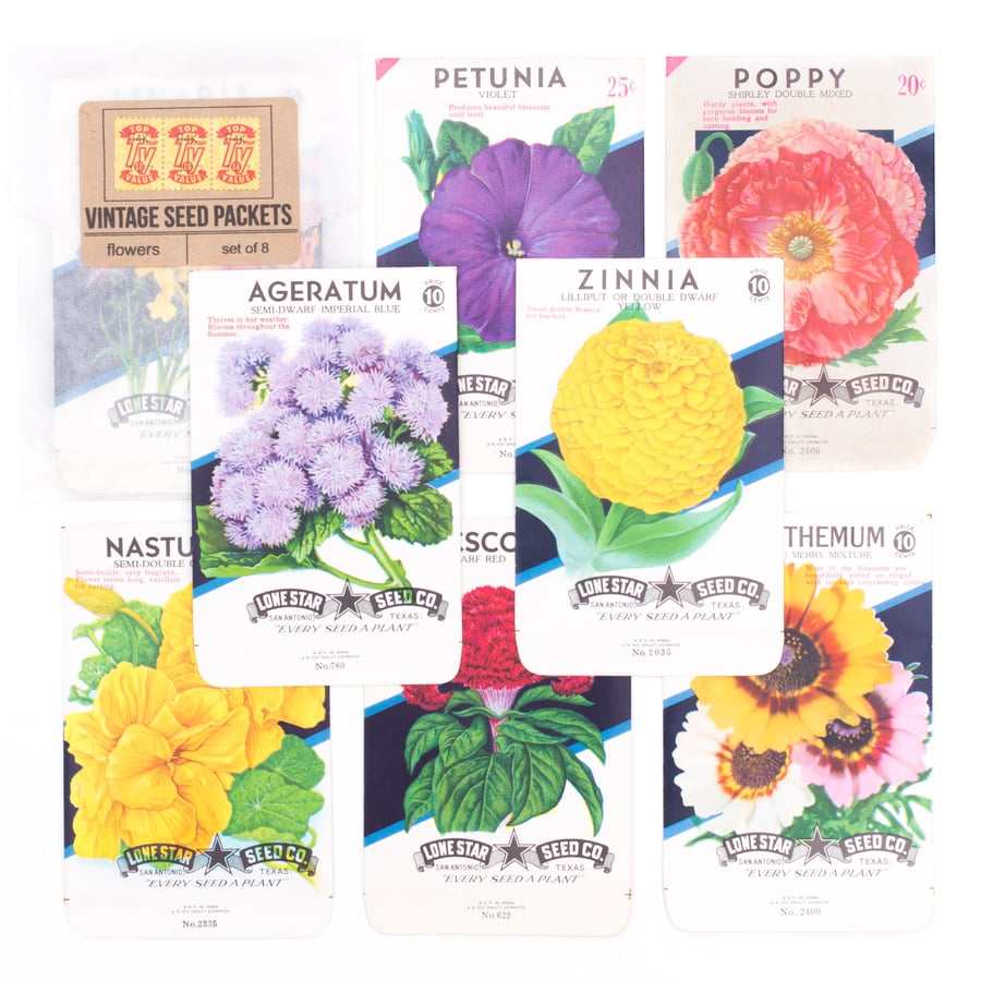 Image of Vintage Flower Seed Packets, No. 3 - Set of 8