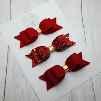 Image 3 of Red Double Loop Bow Set - Headband or Clip