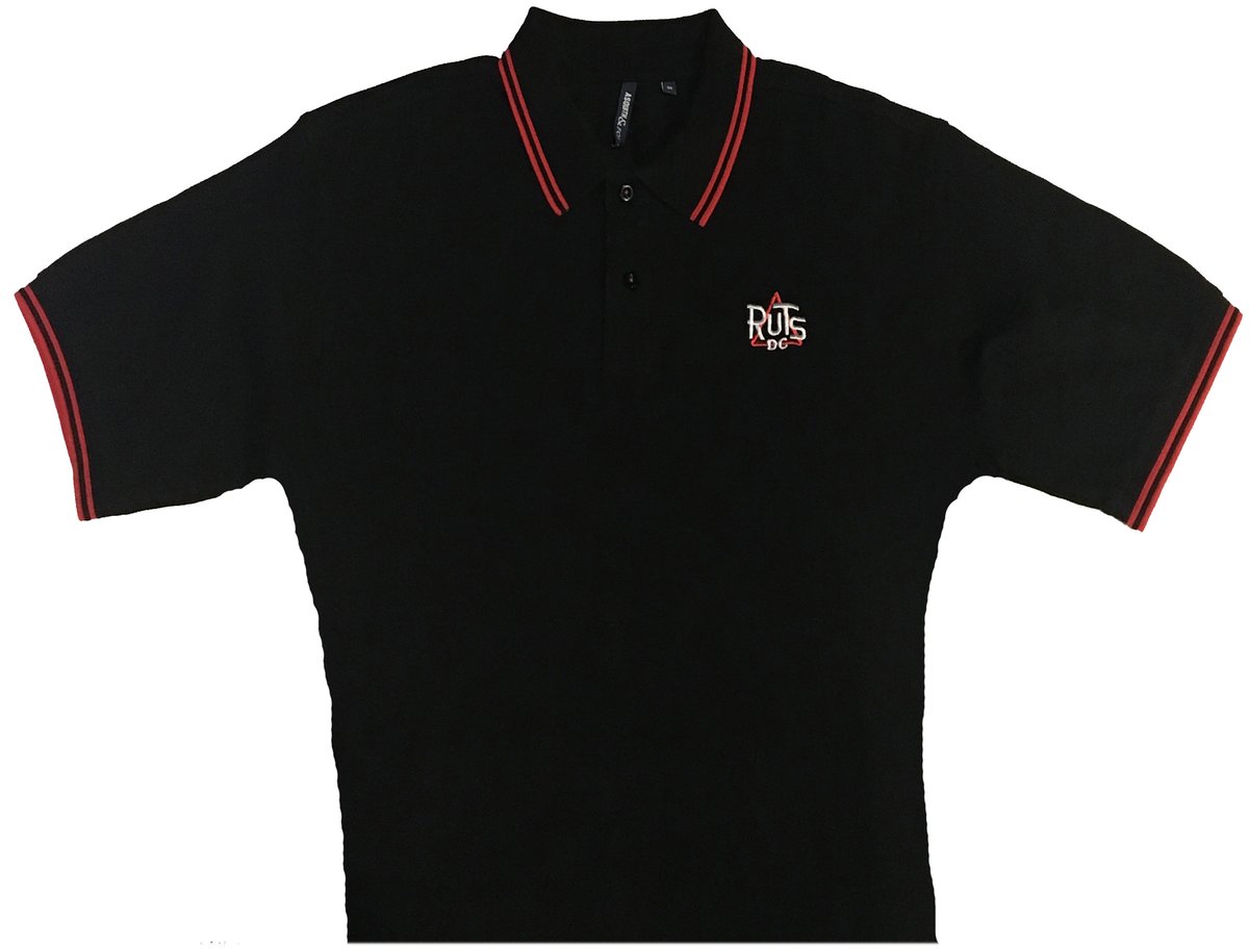 Image of RUTS DC 'Classic Logo' Embroidered Polo Shirt Black with Red trim