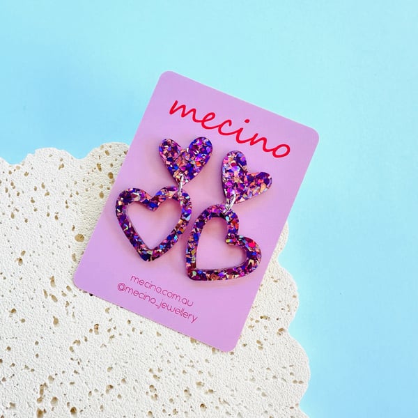 Image of Sparkly Pink / Purple Sienna Hearts