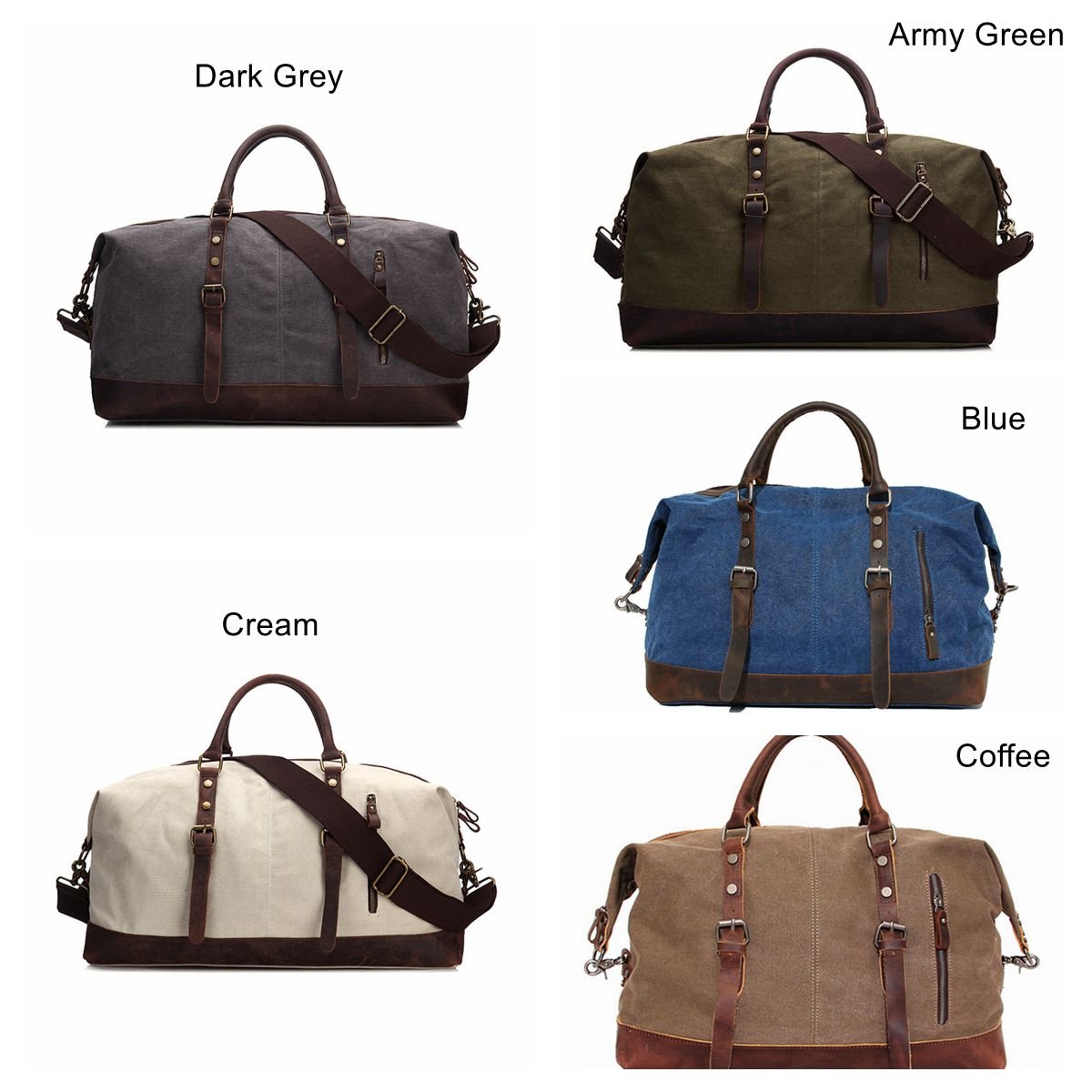 Handmade Waxed Canvas Leather Travel Bag Duffle Bag Holdall Luggage Weekender Bag 12031 ...