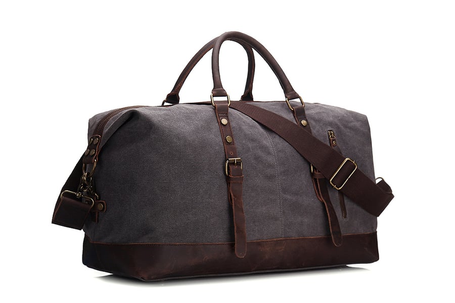 Image of Handmade Washed Canvas Leather Travel Bag Duffle Bag Holdall Luggage Weekender Bag 12031