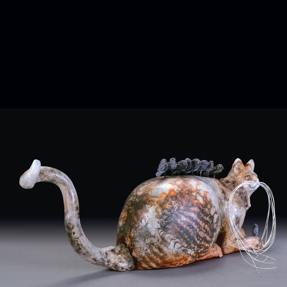 Image of Tabby Cat Ceramic Sculpture Urn