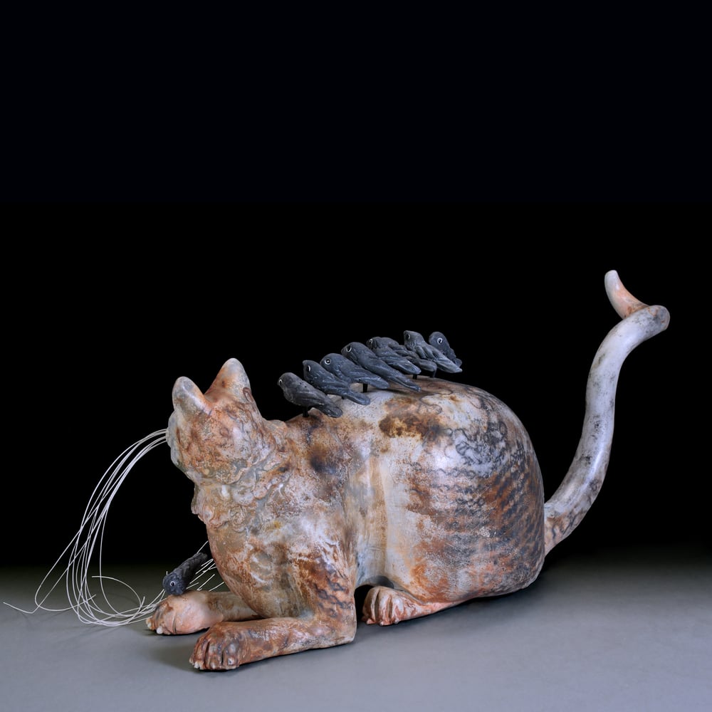 Image of Tabby Cat Ceramic Sculpture Urn