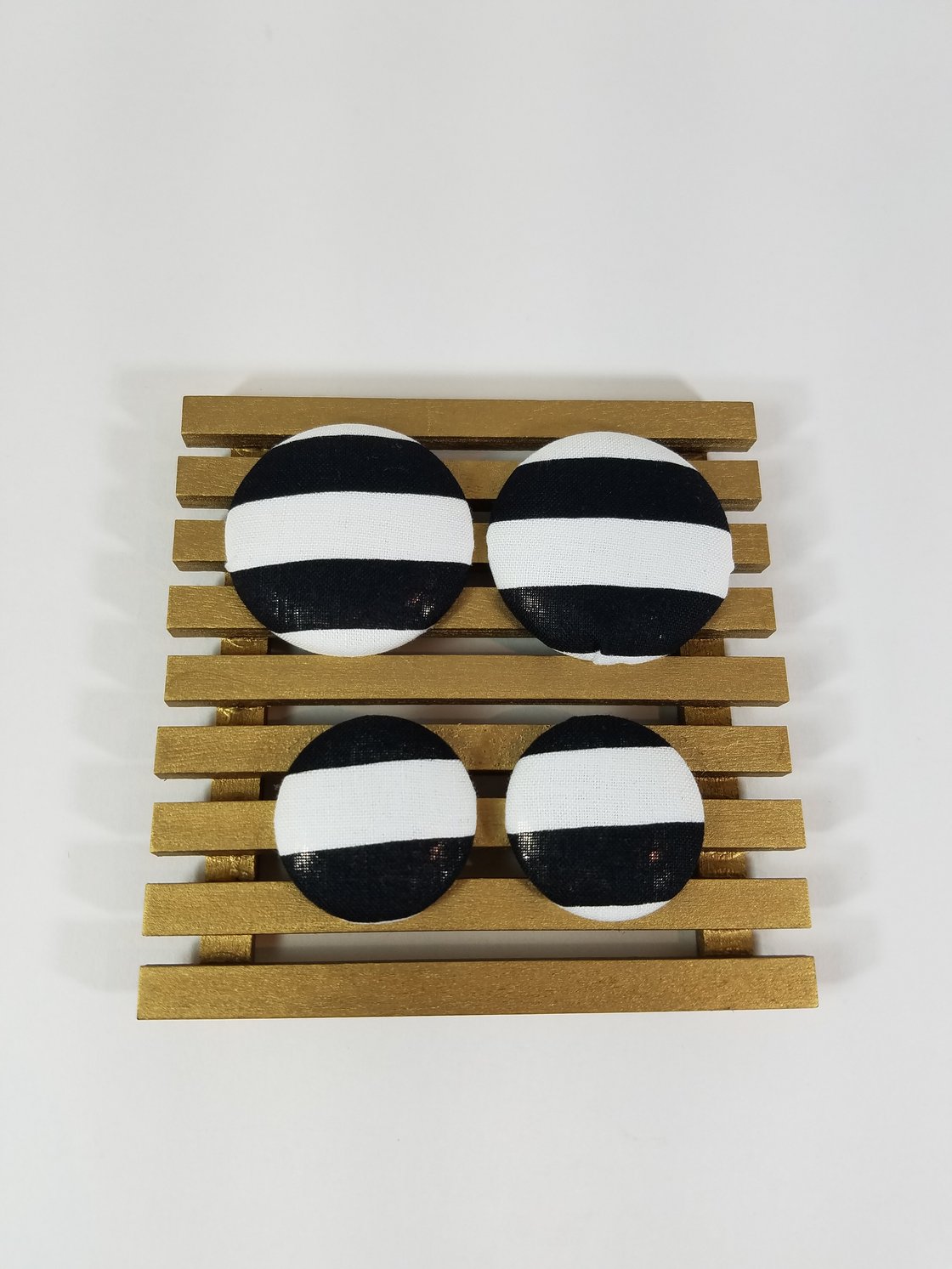 Image of Black/White Striped Button Earrings