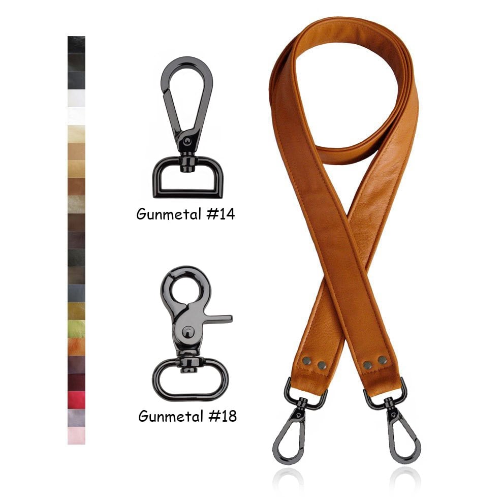SALE! Crossbody Leather Strap 1.5" Wide Gunmetal Hooks Choice of