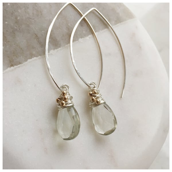 Image of Green Amethyst Sterling Silver arch wrap earrings