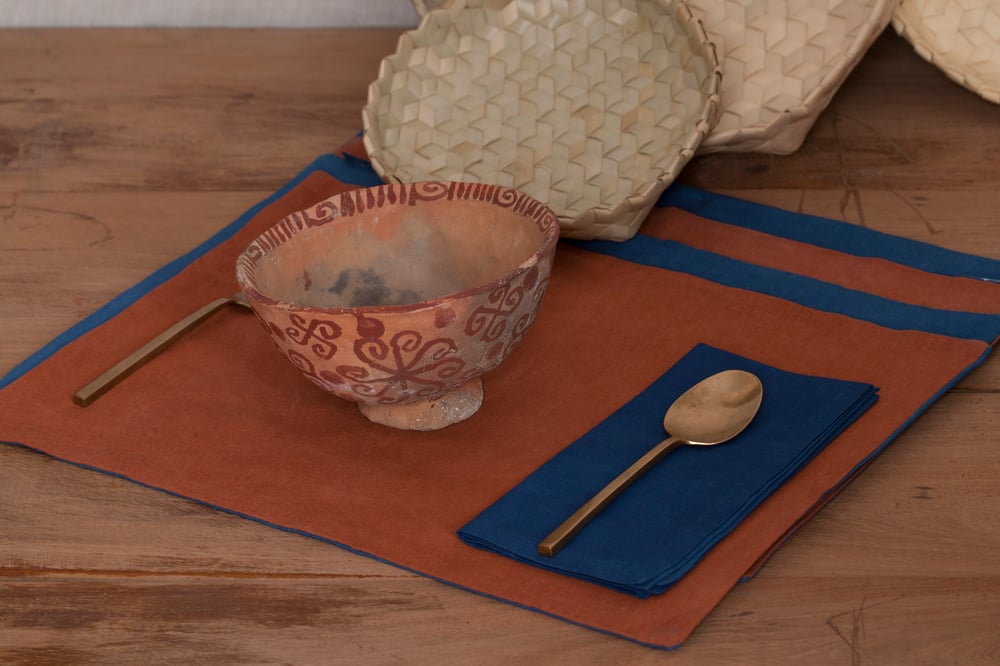 Image of Set of four natural dyed indigo placemats and napkins