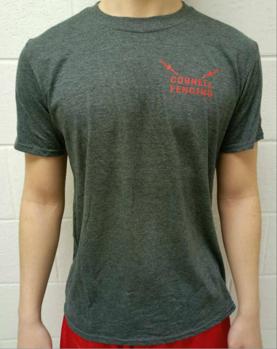 Image of Cornell Fencing T-Shirt w/ Mask on Back (Grey)