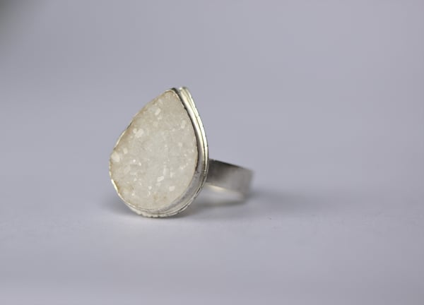 Image of Large Silver White Druzy ring