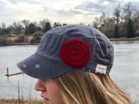 Image 2 of Light Grey Hat/Deep Red Flower